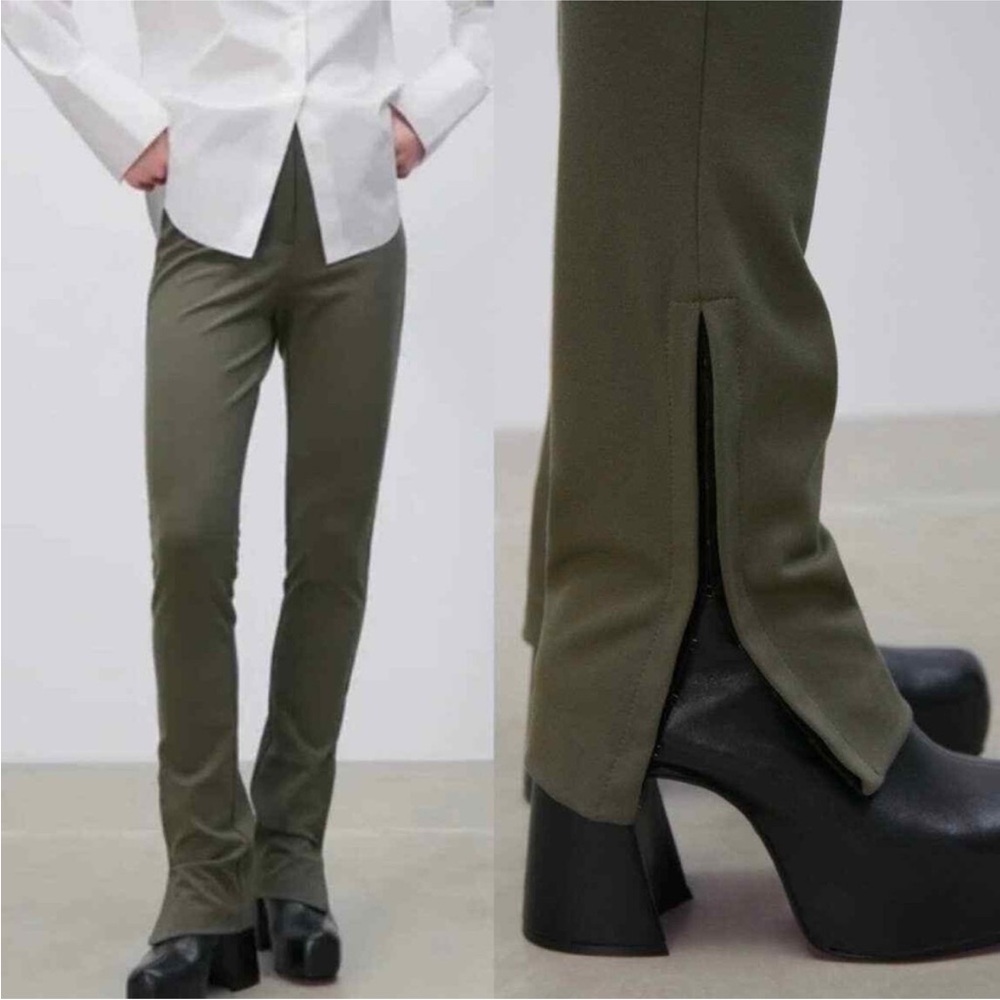 Zara Slim Kick-Flare Pants in Olive Green